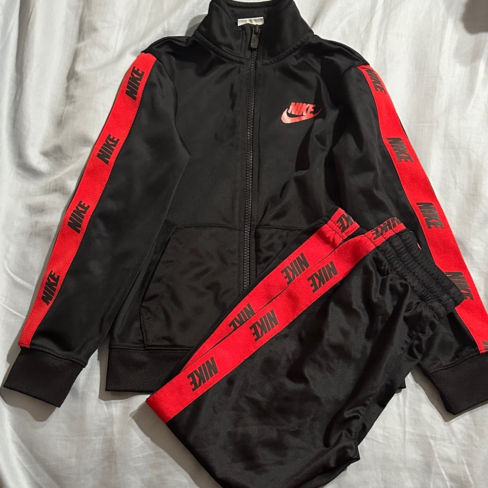 Nike Black Jacket and Pants with Red Stripes